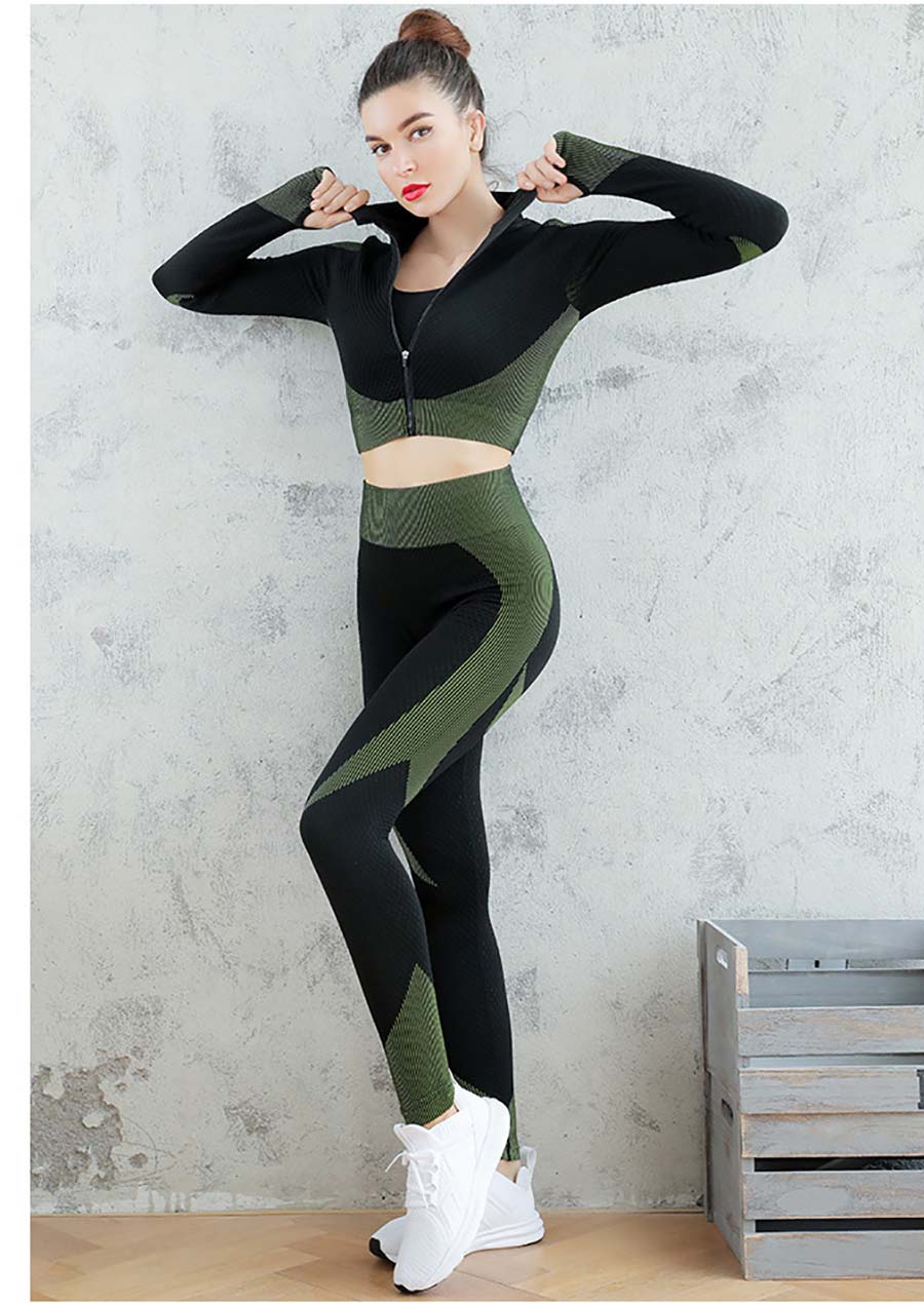 Zipper Sweatshirt Women Seamless Breathable Yoga Wear Fitness Suit Set